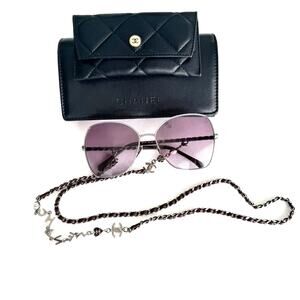 Chanel Butterfly Sunglasses & Chain Gunmetal Burgundy Pink 4274-Q Luxury $1695